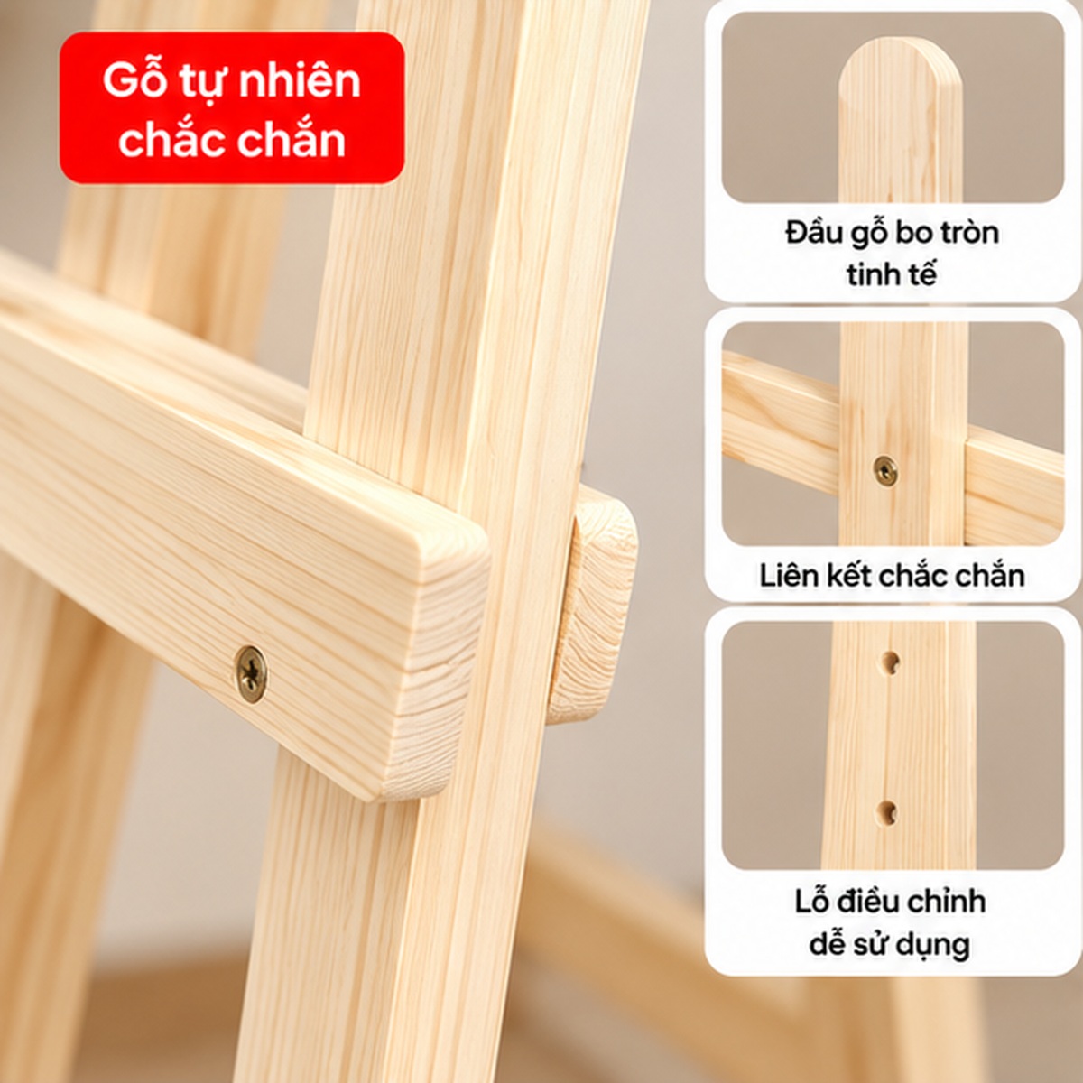 Chi tiết giá vẽ tranh bằng gỗ cao 130cm