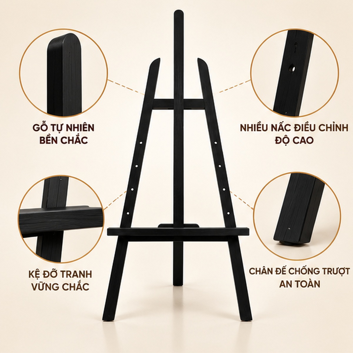 Chi tiết giá vẽ tranh sơn đen cao 130cm
