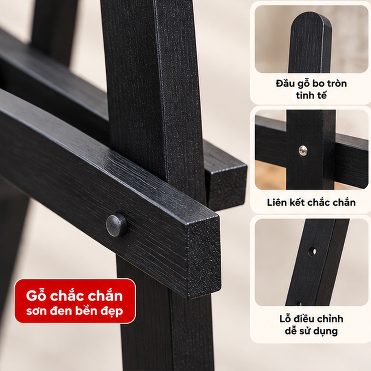 Chi tiết giá vẽ tranh sơn đen cao 90cm