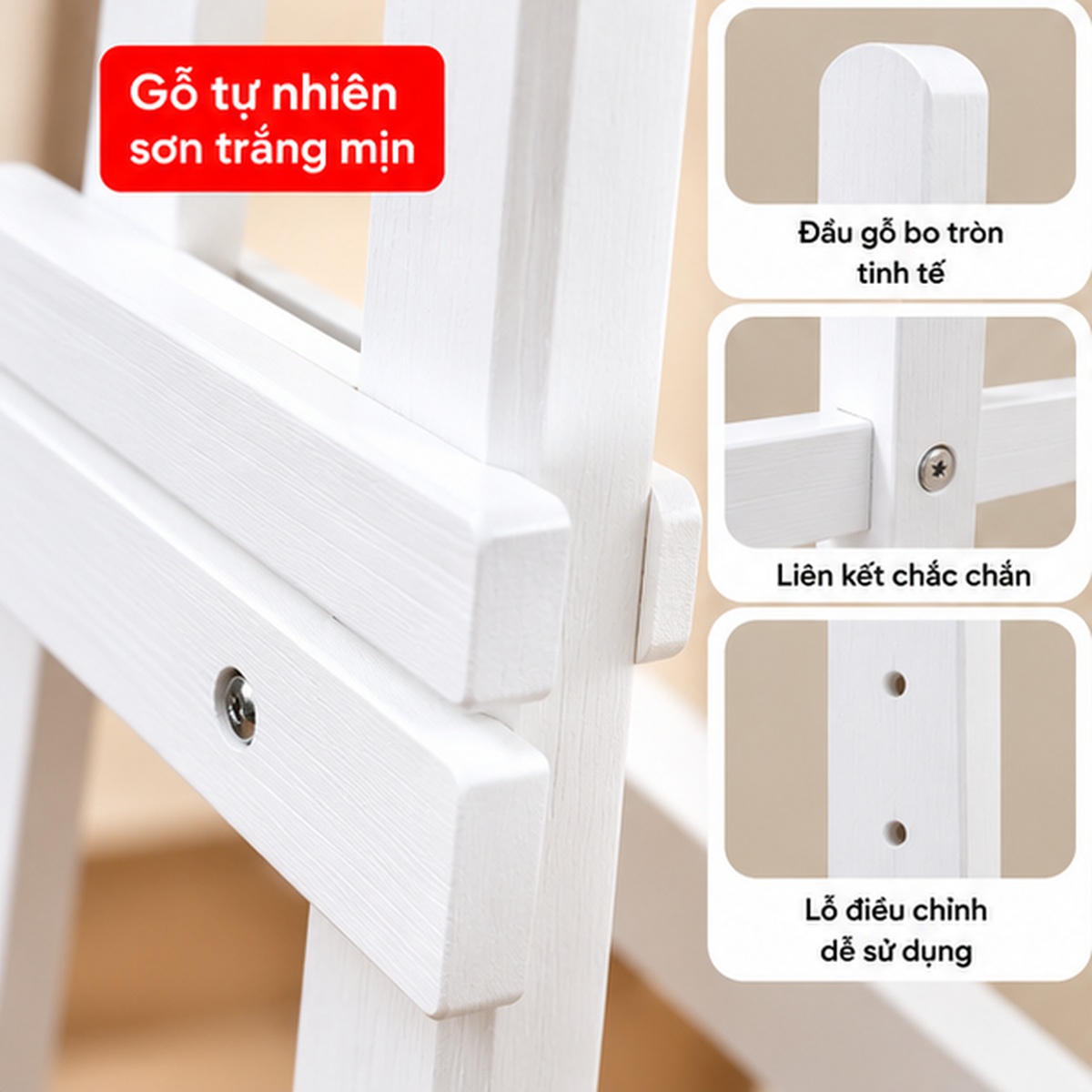 Chi tiết giá vẽ tranh sơn trắng cao 130cm