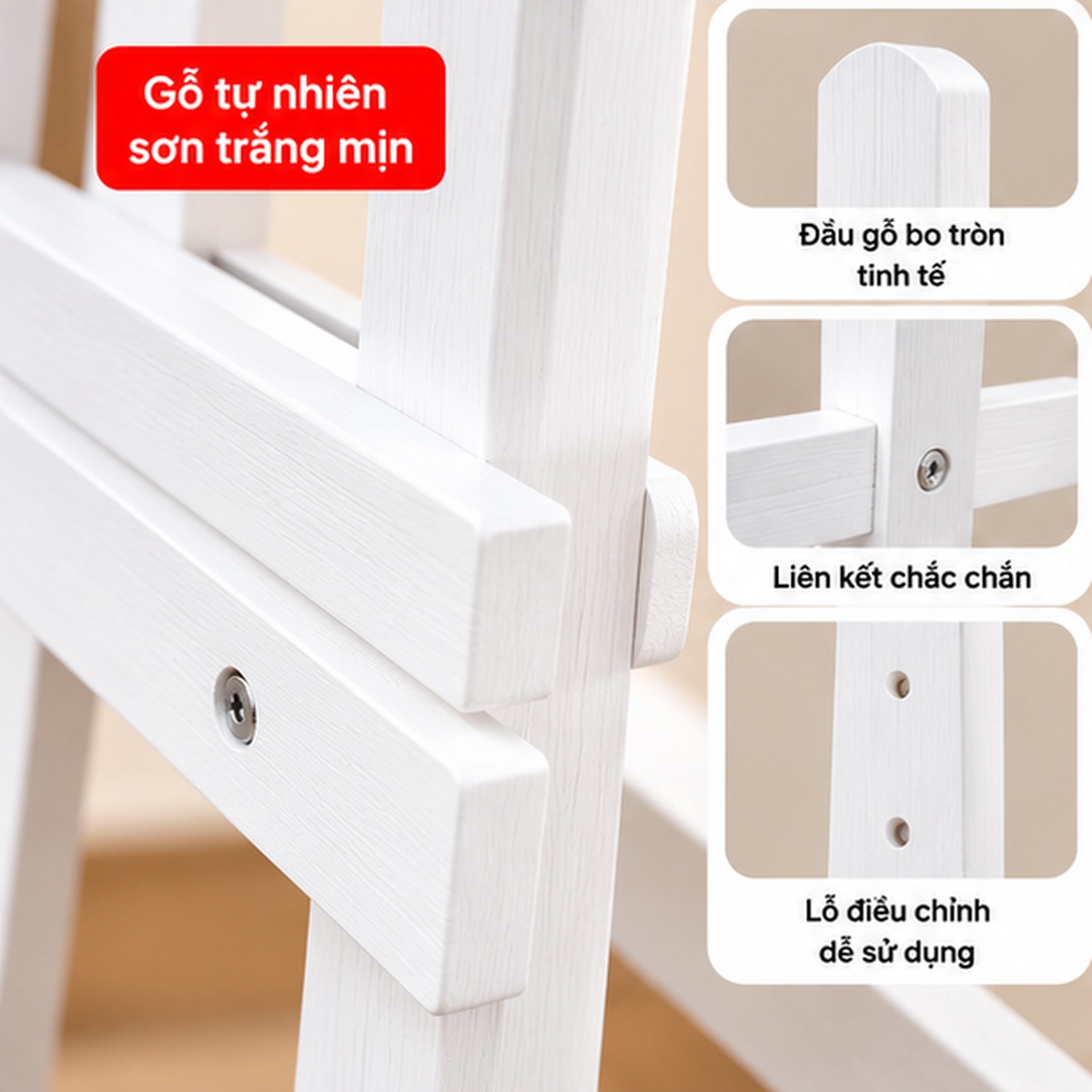 Chi tiết giá vẽ tranh sơn trắng cao 150cm