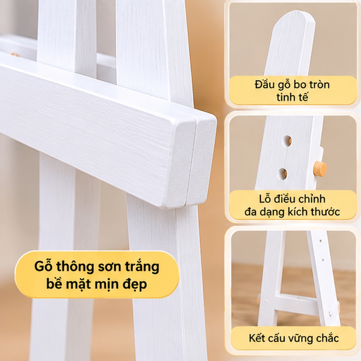 Chi tiết giá vẽ tranh sơn trắng cao 90cm