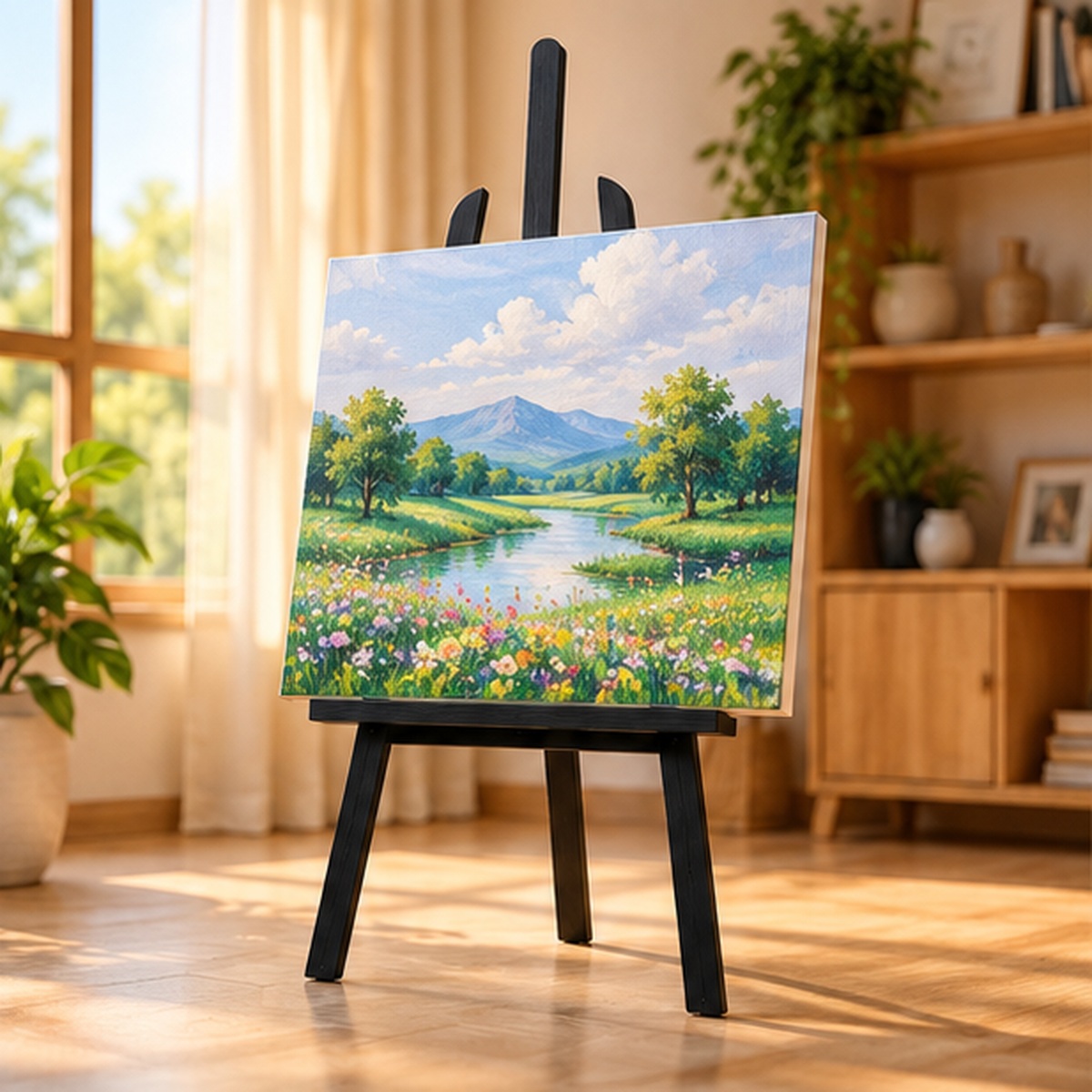 Giá vẽ sơn đen 130cm dùng để trưng bày tranh