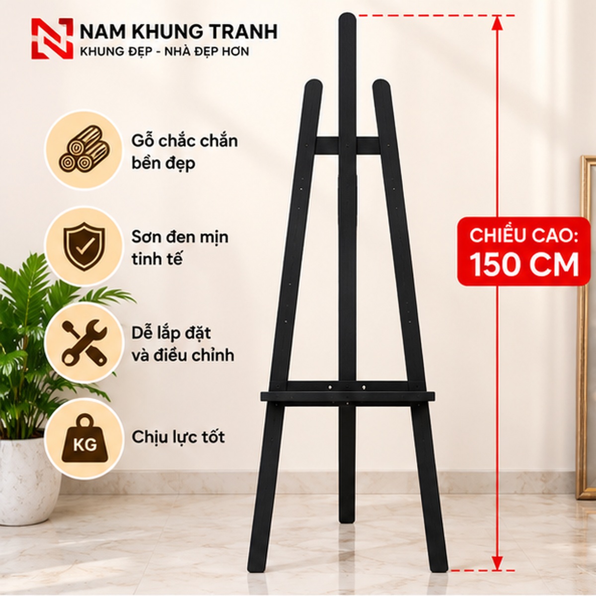 Giá vẽ tranh sơn đen cao 150cm của Nam Khung Tranh
