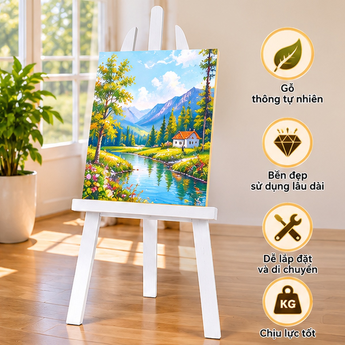 Giá vẽ sơn trắng 90cm dùng để trưng bày tranh
