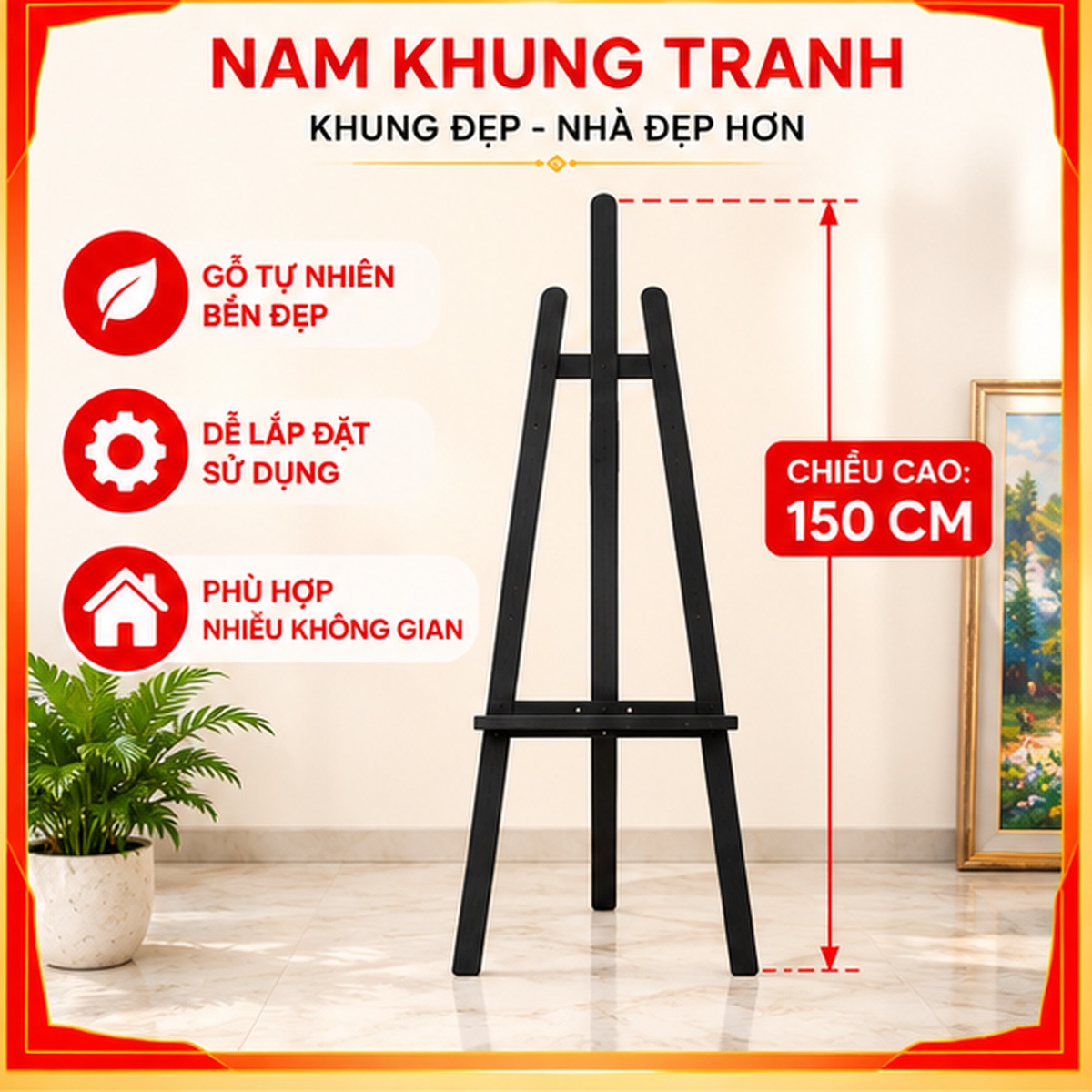Giá vẽ tranh sơn đen cao 150cm